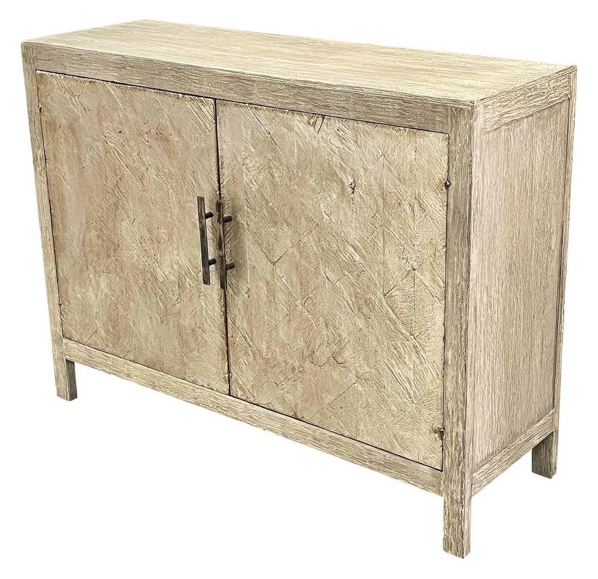 Eguisheim Chest, Weathered Gray, Textured Crosshatch Reclaimed Wood Doors With Brushed Nickel Hardware