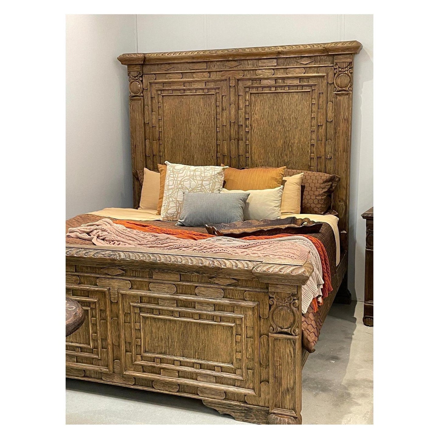 CASTELLAN BED 84" Tall | Carved Natural Wood Traditional Finish | Bed Only | Includes Delivery and Assembly