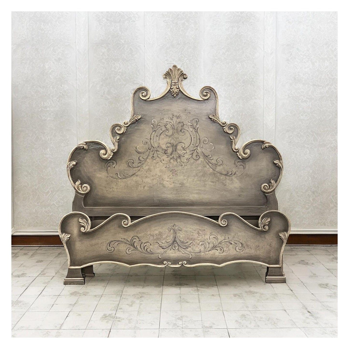 AVIGNON BED 87" Tall Soft Gray | Luxurious French European Style Wood Frame | Bed Only | Includes Delivery and Assembly