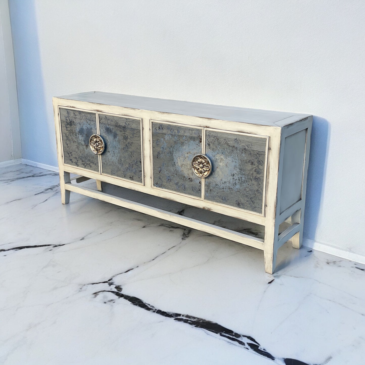 Orleans Antique Silver Dining Room Buffet Table Hand-Finished - 18.5 x 78 x 36