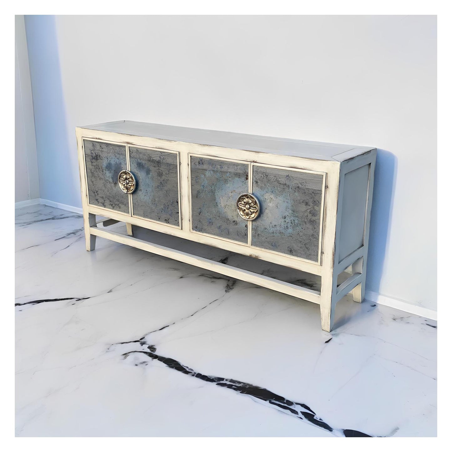 Orleans Antique Silver Dining Room Buffet Table Hand-Finished - 18.5 x 78 x 36