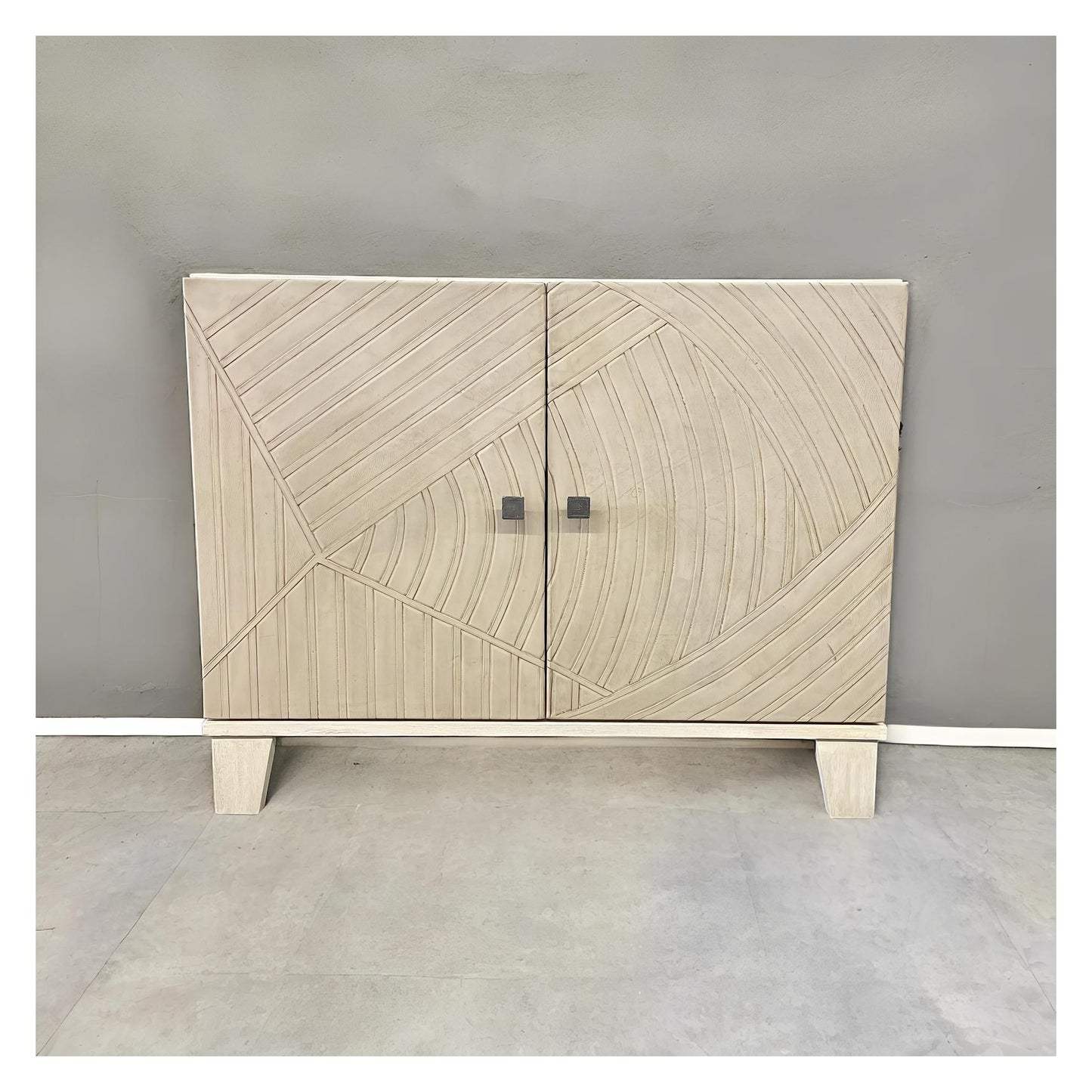 Entraygues Chest, Weathered White, Carved Geometric Panels