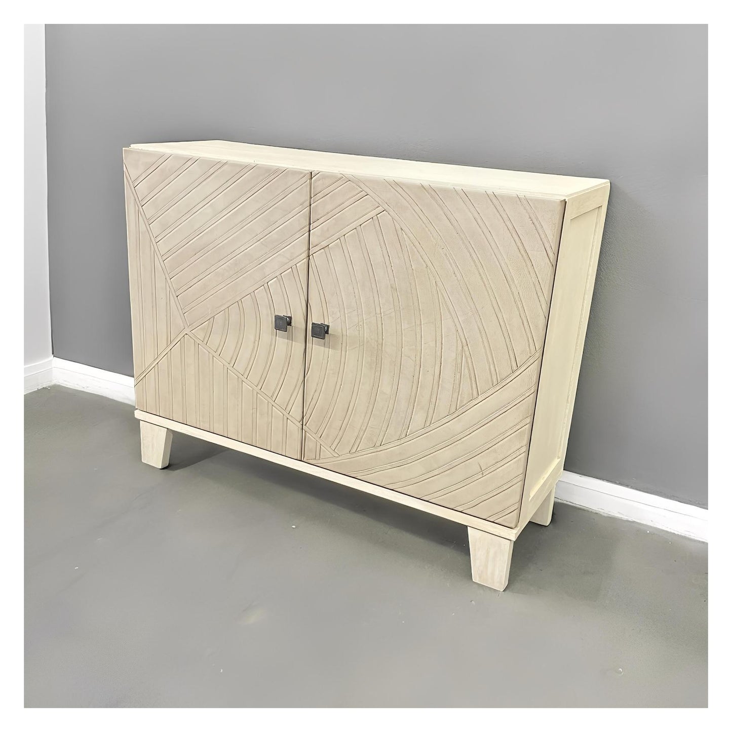 Entraygues Chest, Weathered White, Carved Geometric Panels