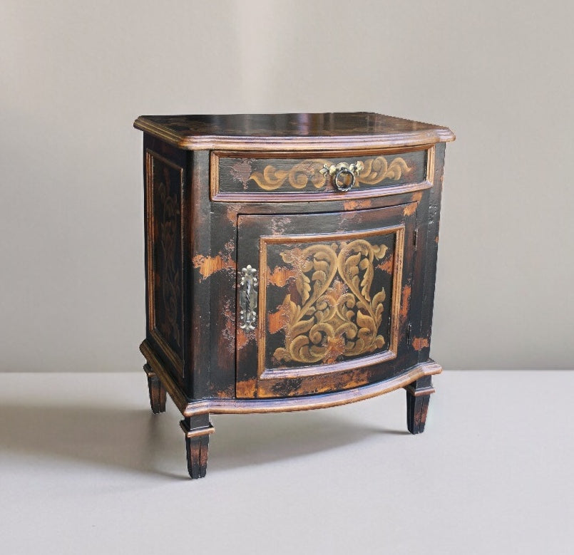 Casteljaloux Nightstands (2-Pack) Antique Black with Distressed Finish and Ornate Gold Scrollwork