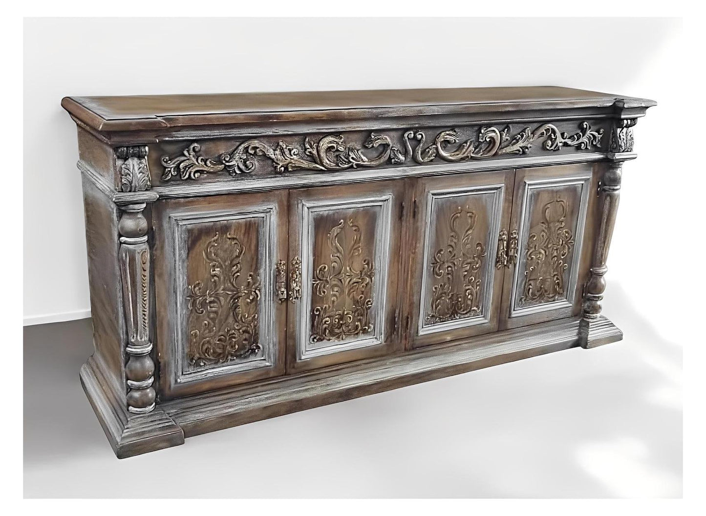 Gué-Péan Palatial Weathered Gray Buffet Table Handcrafted