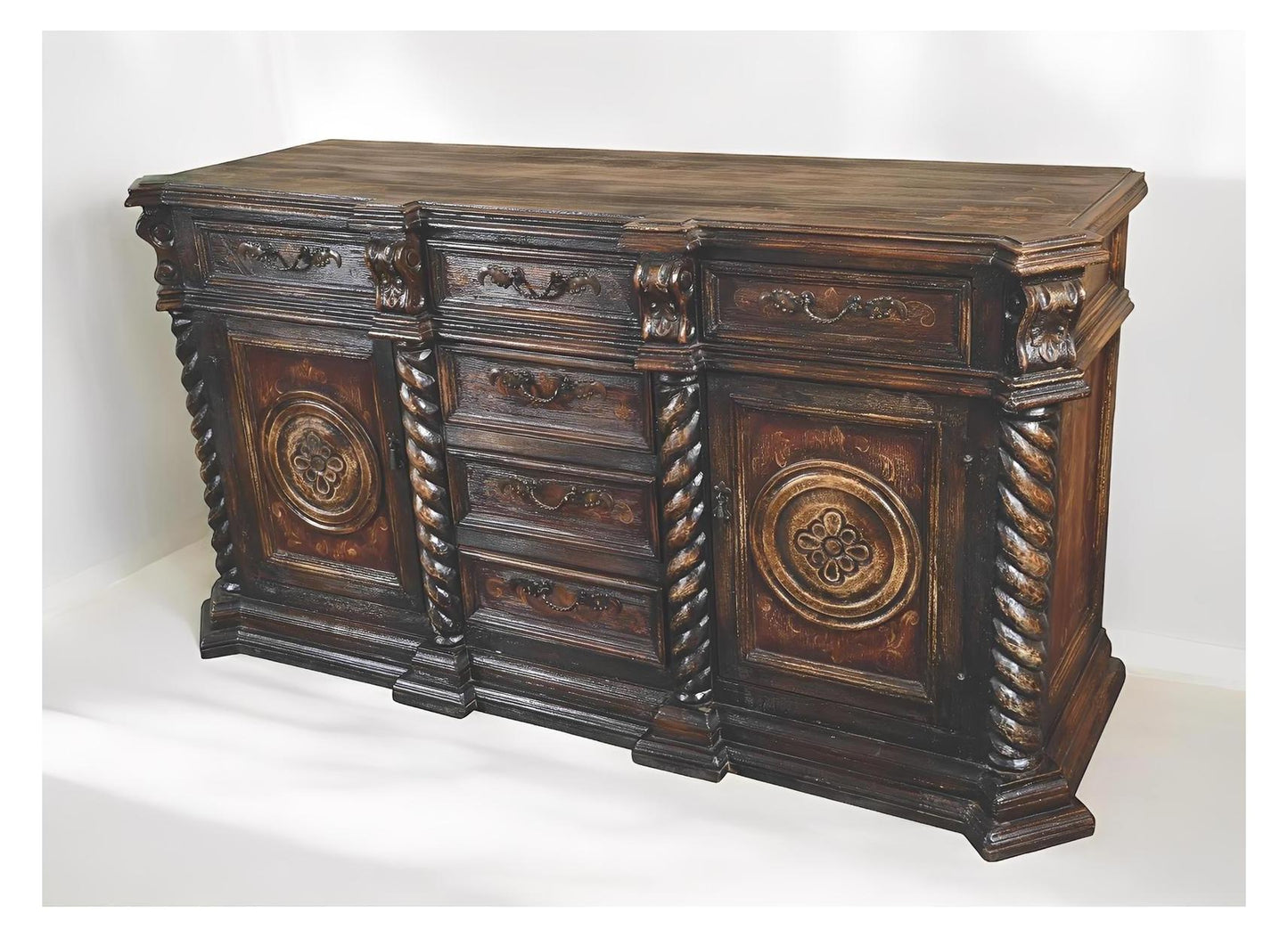 Jallanges Buffet Table in Avignon Dark Walnut, Handcrafted Dining Room Masterpiece