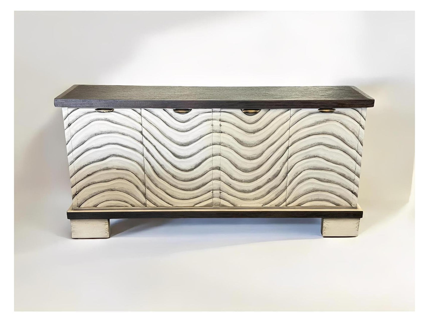 Gien White Wave-Pattern Dining Room Buffet Table With Dark Walnut Top Handmade 17.5 x 75.5 x 36