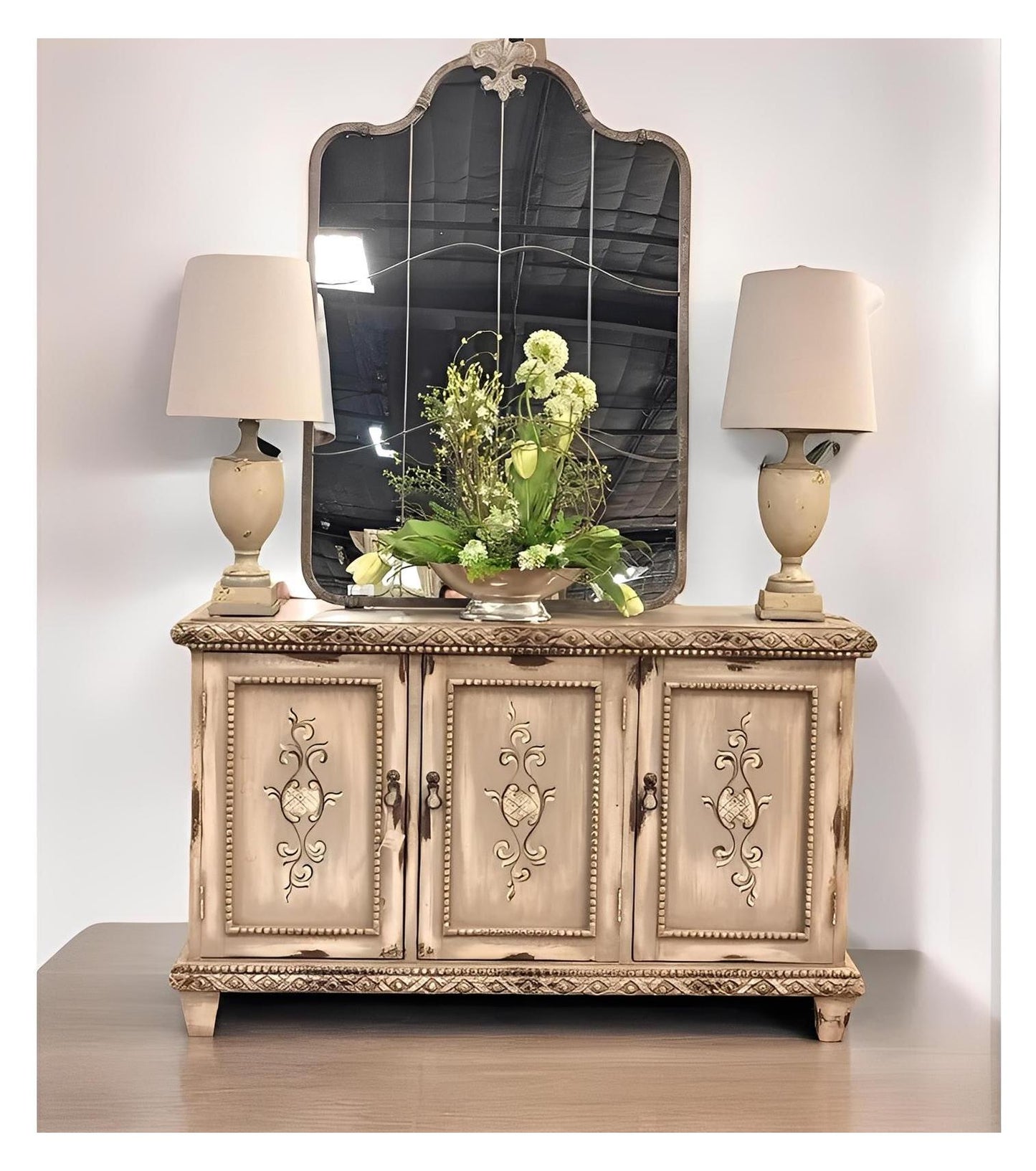 Seville Antique Gold European Manor Dining Room Buffet Table Handcrafted And Distressed Finish - 18 x 67 x 40