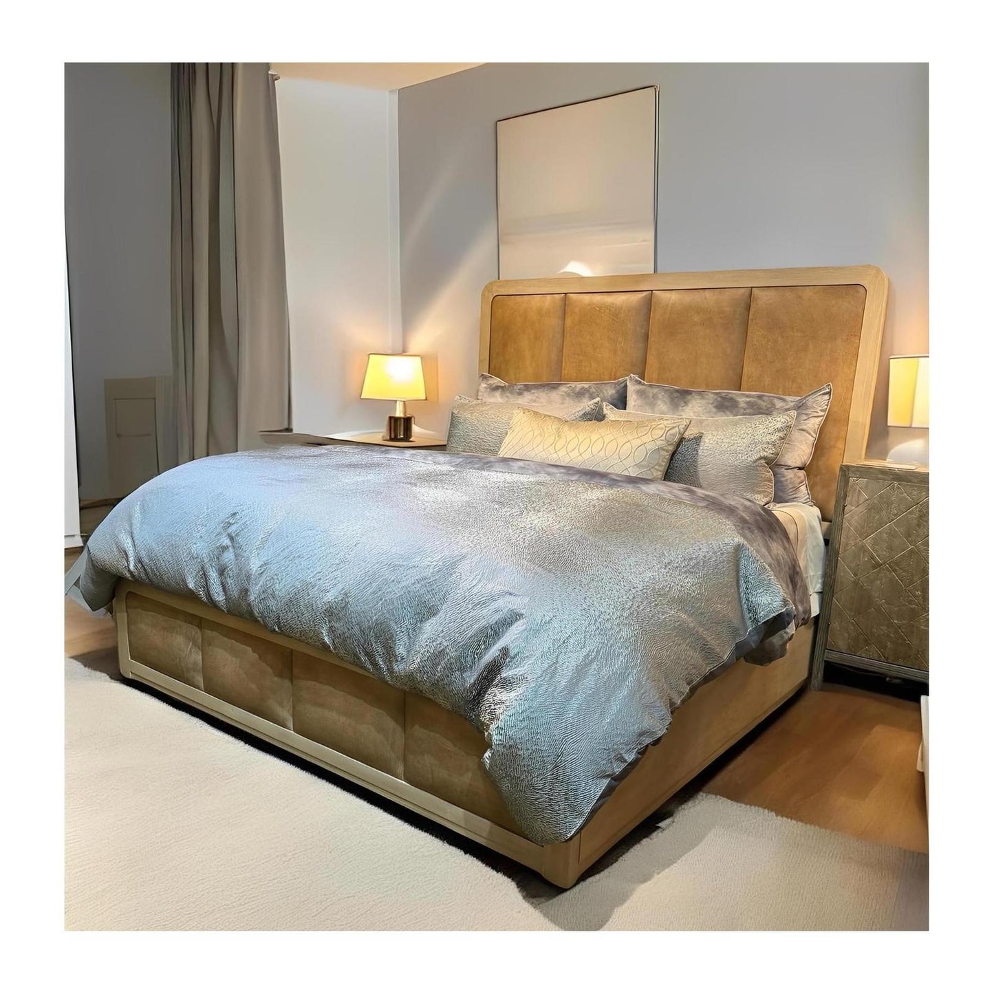 Nouveau Platform Bed In Tan Leather