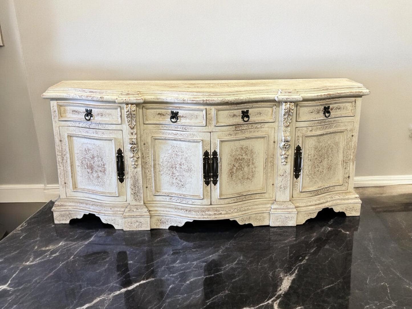 Montigny-le-Gannelon Distressed Ivory Dining Buffet Table With Timeless Craft
