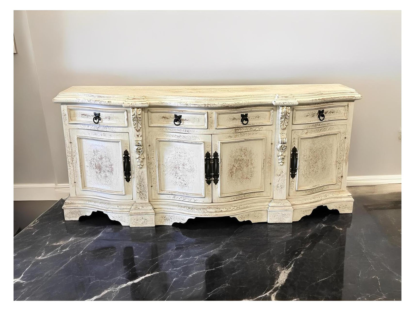 Montigny-le-Gannelon Distressed Ivory Dining Buffet Table With Timeless Craft