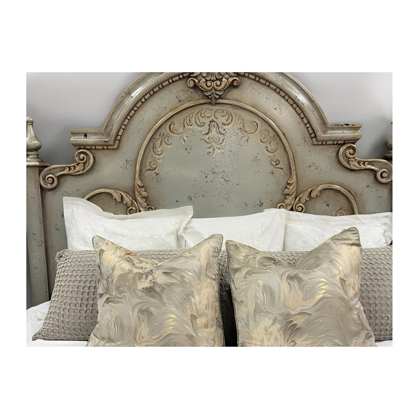 CELESTE BEDROOM SET RUSTIC SILVER 87.5" Tall | Distressed French European | Includes Delivery and Assembly