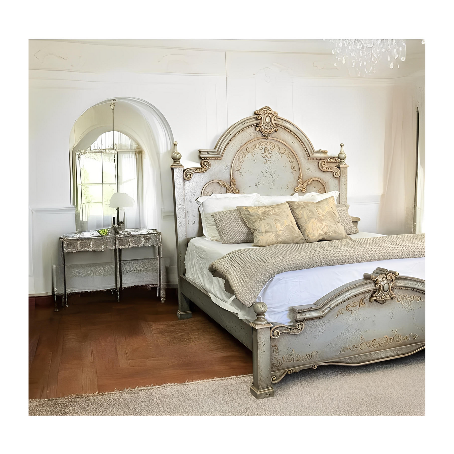 CELESTE BEDROOM SET RUSTIC SILVER 87.5" Tall | Distressed French European | Includes Delivery and Assembly