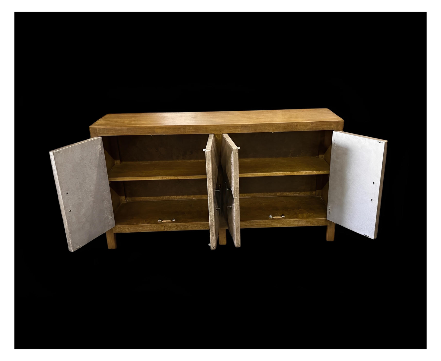 La Charité Sideboard, Warm Brown Oak Finish, Diamond Quilted Fabric Panel Insert