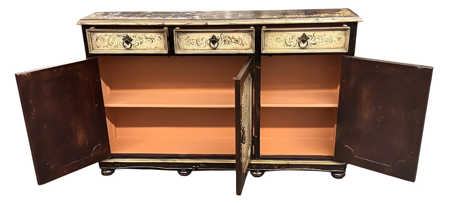 Castellina Porto Handcrafted Distressed Walnut Dining Room Buffet Table - 12 x 61 x 38