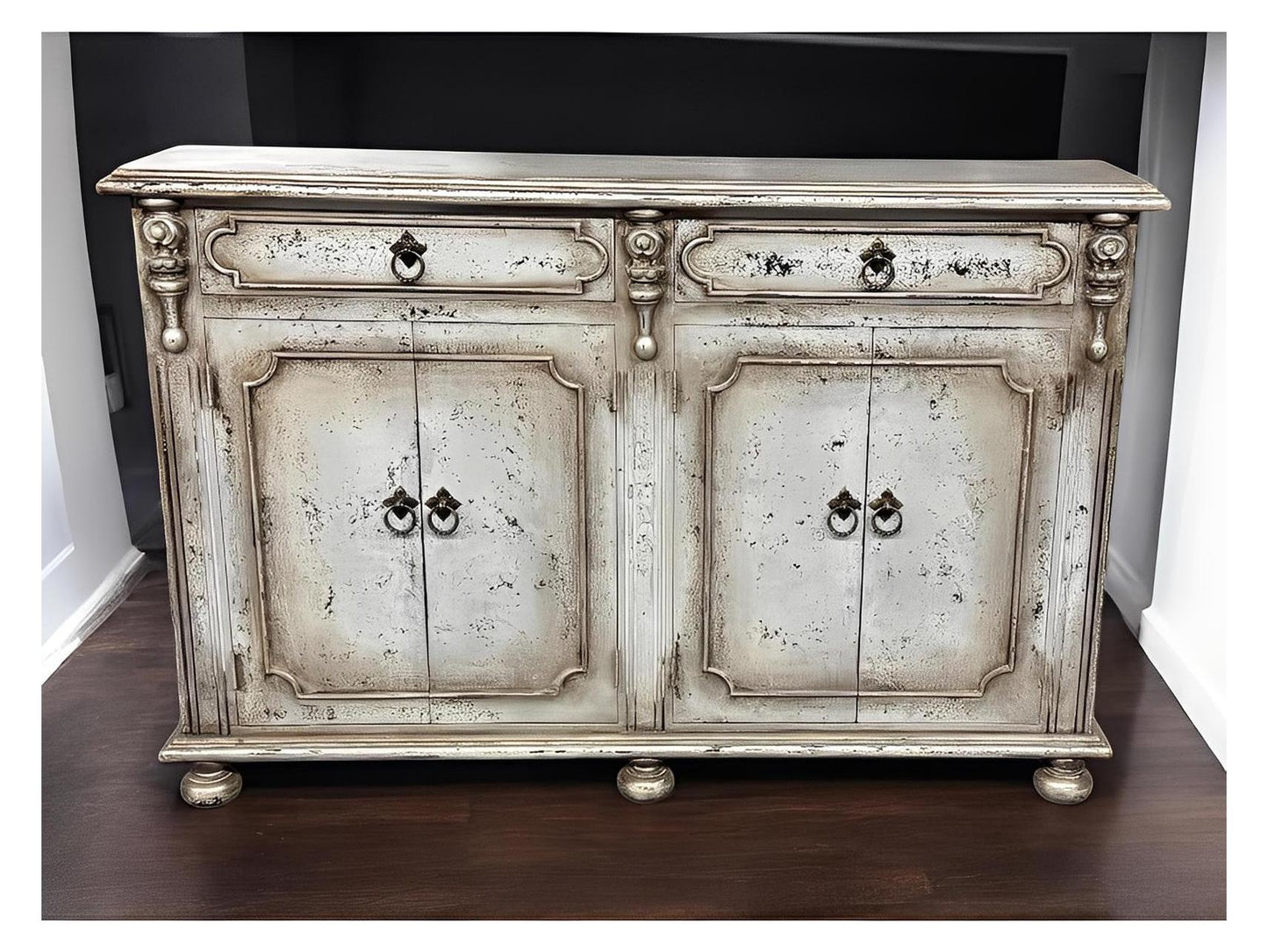 Blois-Inspired Ivory Distressed European Handcrafted Dining Buffet Table