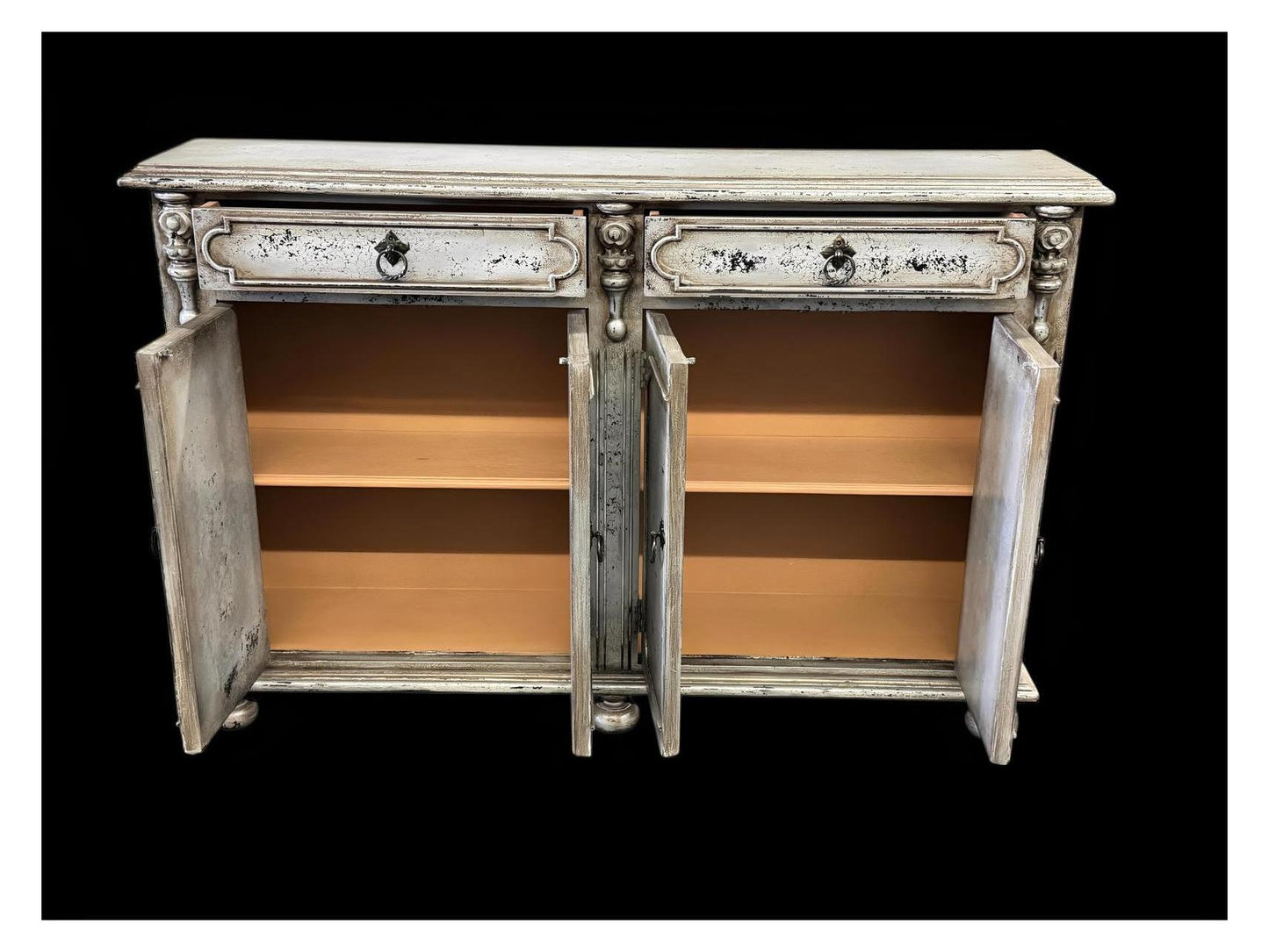 Blois-Inspired Ivory Distressed European Handcrafted Dining Buffet Table