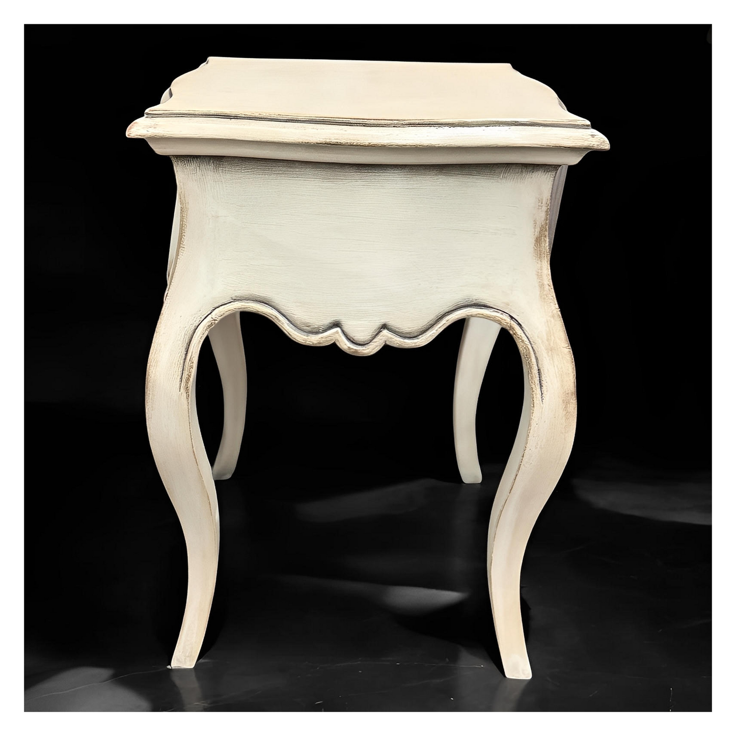 Calista Nightstands (2-Pack), Distressed White, Curved Cabriole Legs With Ring-Pull Drawer