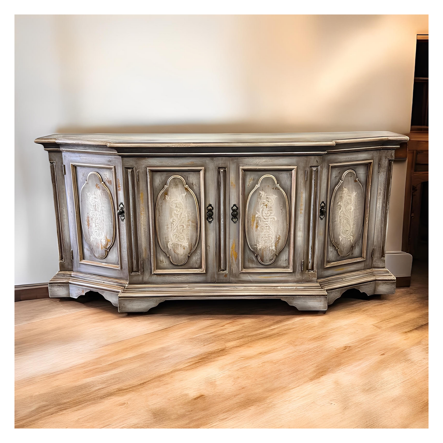 Madrid Antique Gray Distressed Dining Room Buffet Table 24 X 92.5 X 42