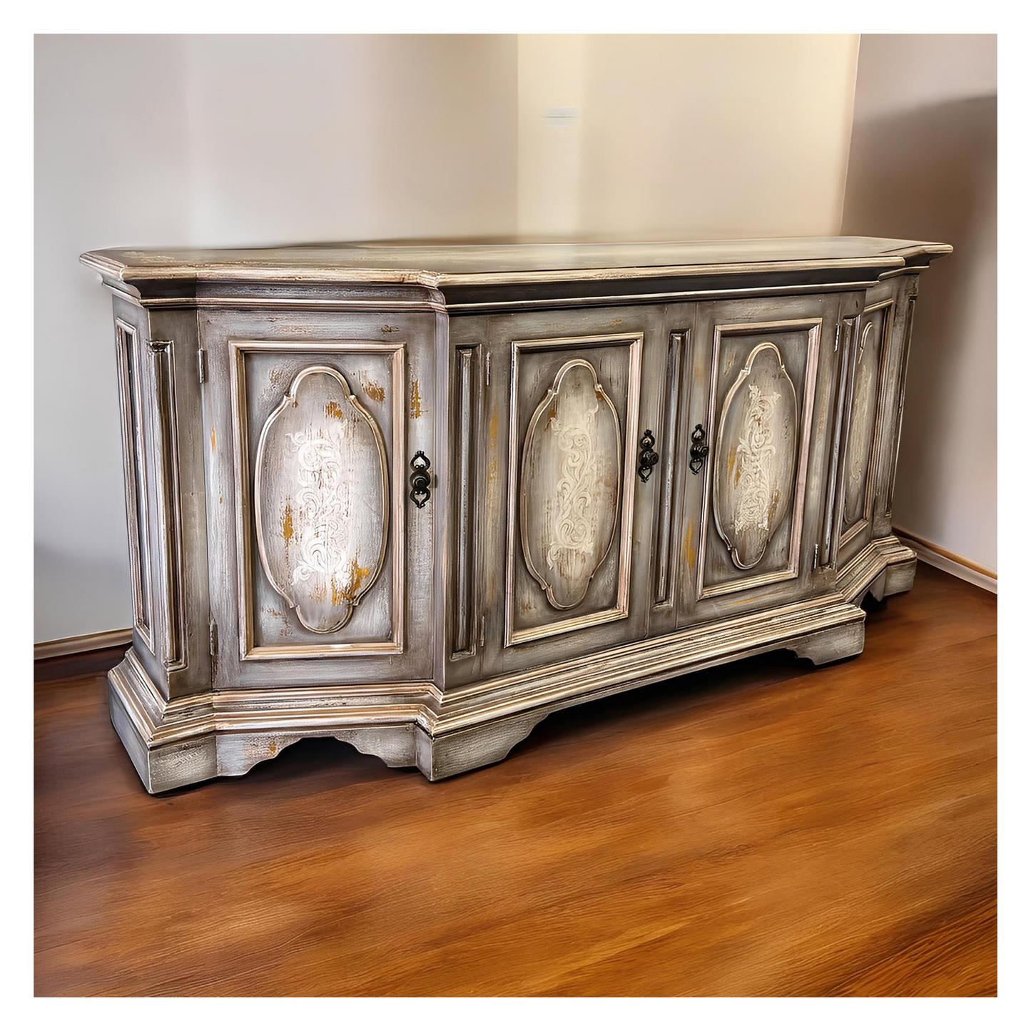 Madrid Antique Gray Distressed Dining Room Buffet Table 24 X 92.5 X 42