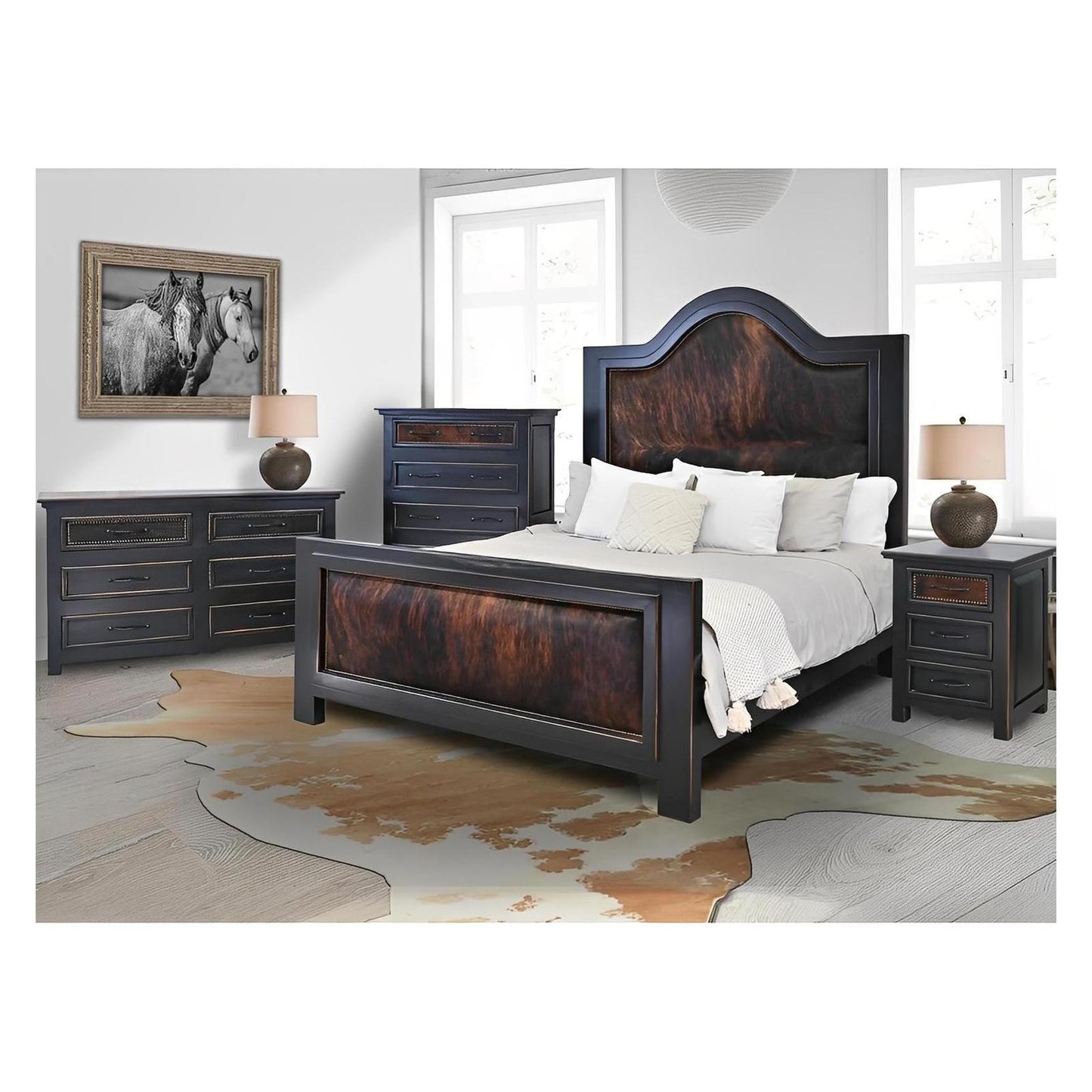 Ridge Creek Western Bedroom Set with Brown Brindle Cowhide - 4-Piece - Includes Full Service Delivery
