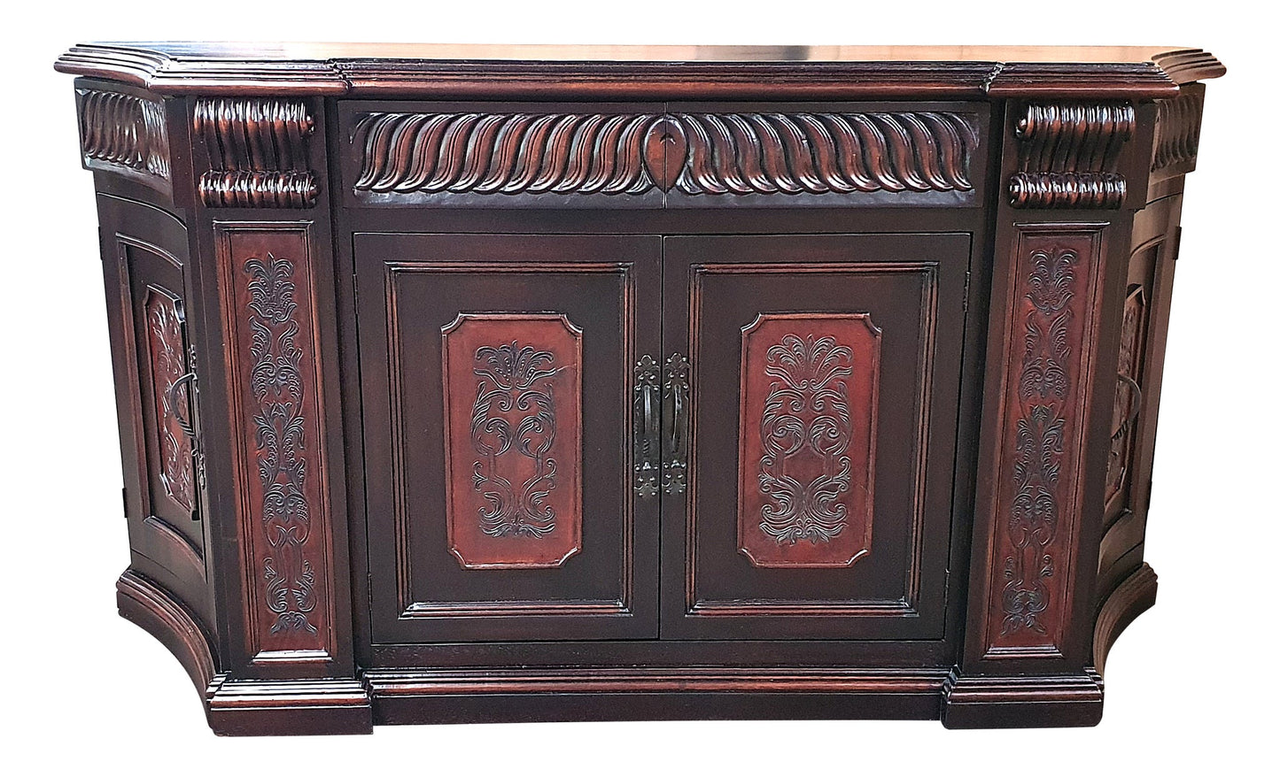 Rochecotte Ebony Carved Dining Room Buffet With Ornate Relief