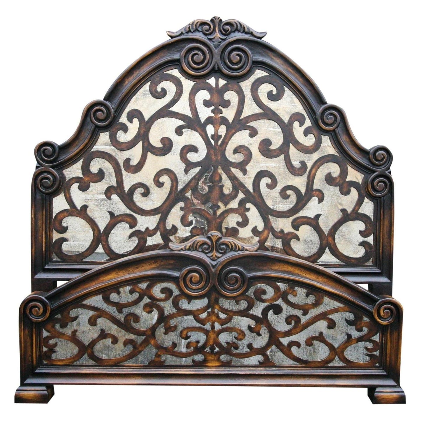 POITIERS II BED 84.5" Tall | Luxury French European Style | Wooden Frame with Antique Mirror Details | Bed Only | Includes Delivery and Assembly