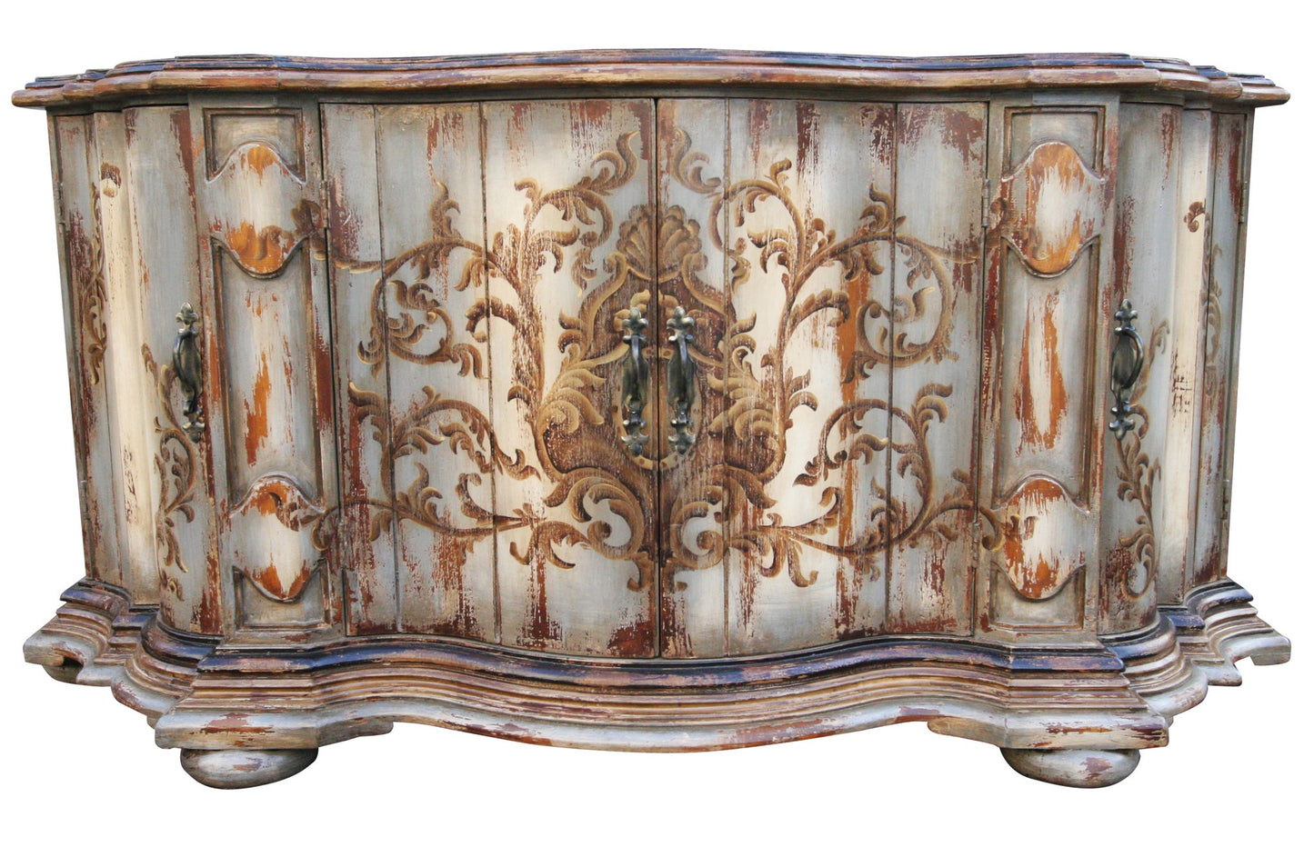 Rocaille Rustic Oak Buffet Table in Lyon Handcrafted Distressed Finish Dining Room Buffet Table