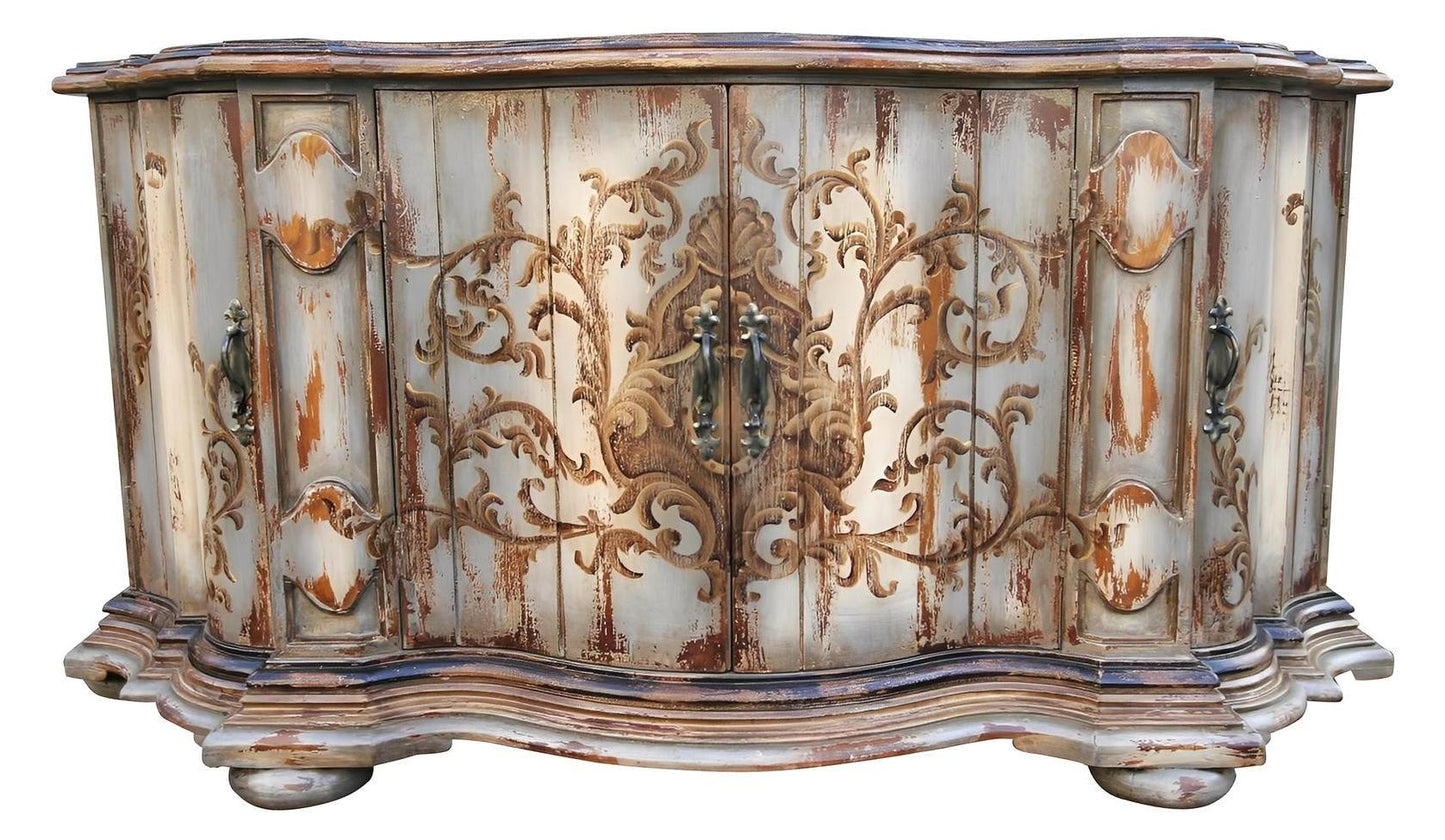 Rocaille Rustic Oak Buffet Table in Lyon Handcrafted Distressed Finish Dining Room Buffet Table