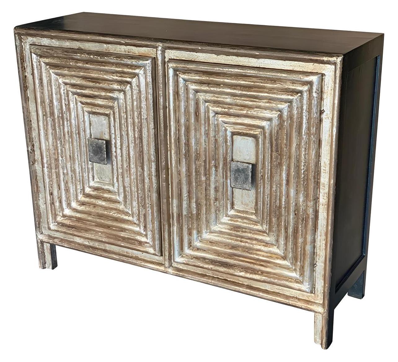 Les Eyzies-de-Tayac Chest, Distressed White, Concentric Square Panel Doors, Metal Square Pulls
