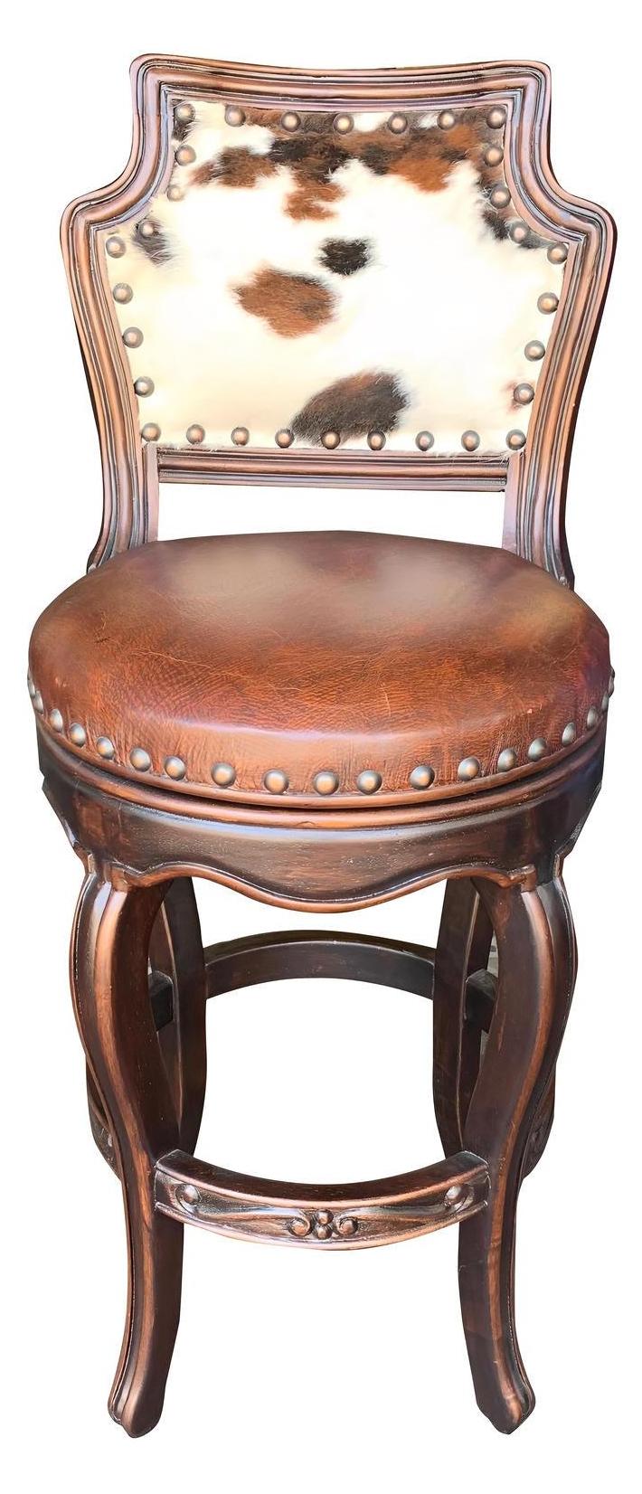 Nogent-le-Rotrou Counter Height Stools (3-Pack) Dark Brown Leather, Nailhead Studded
