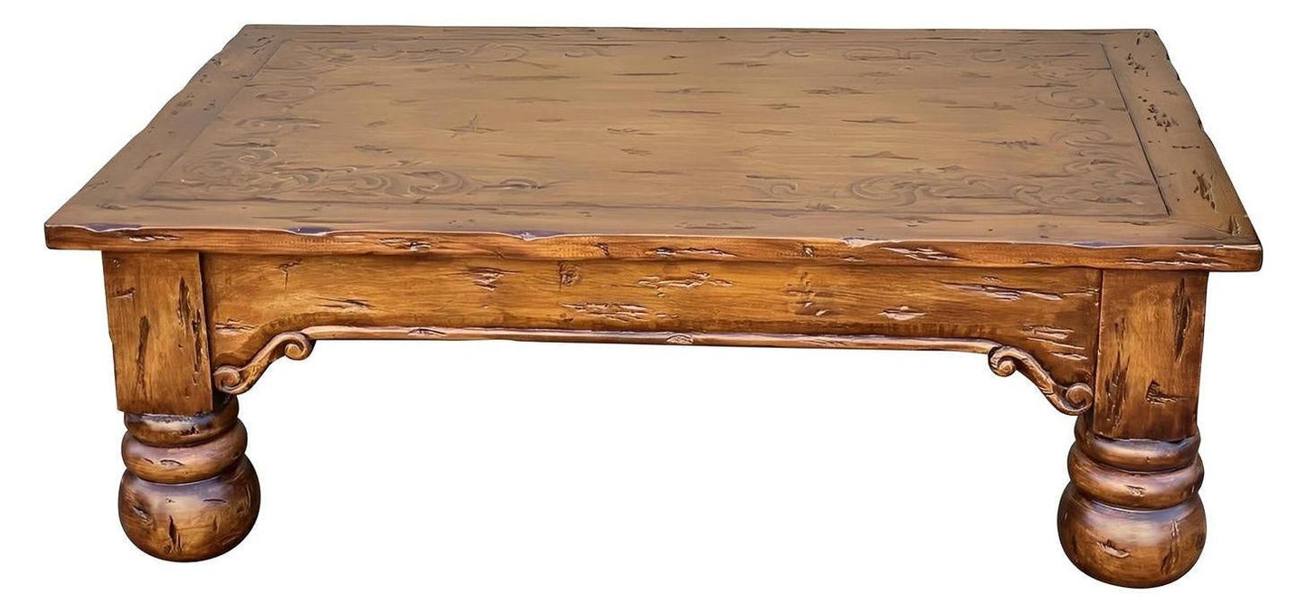 Paray-le-Monial Coffee table - Rectangle, Warm Brown, Intricately Carved Floral Border