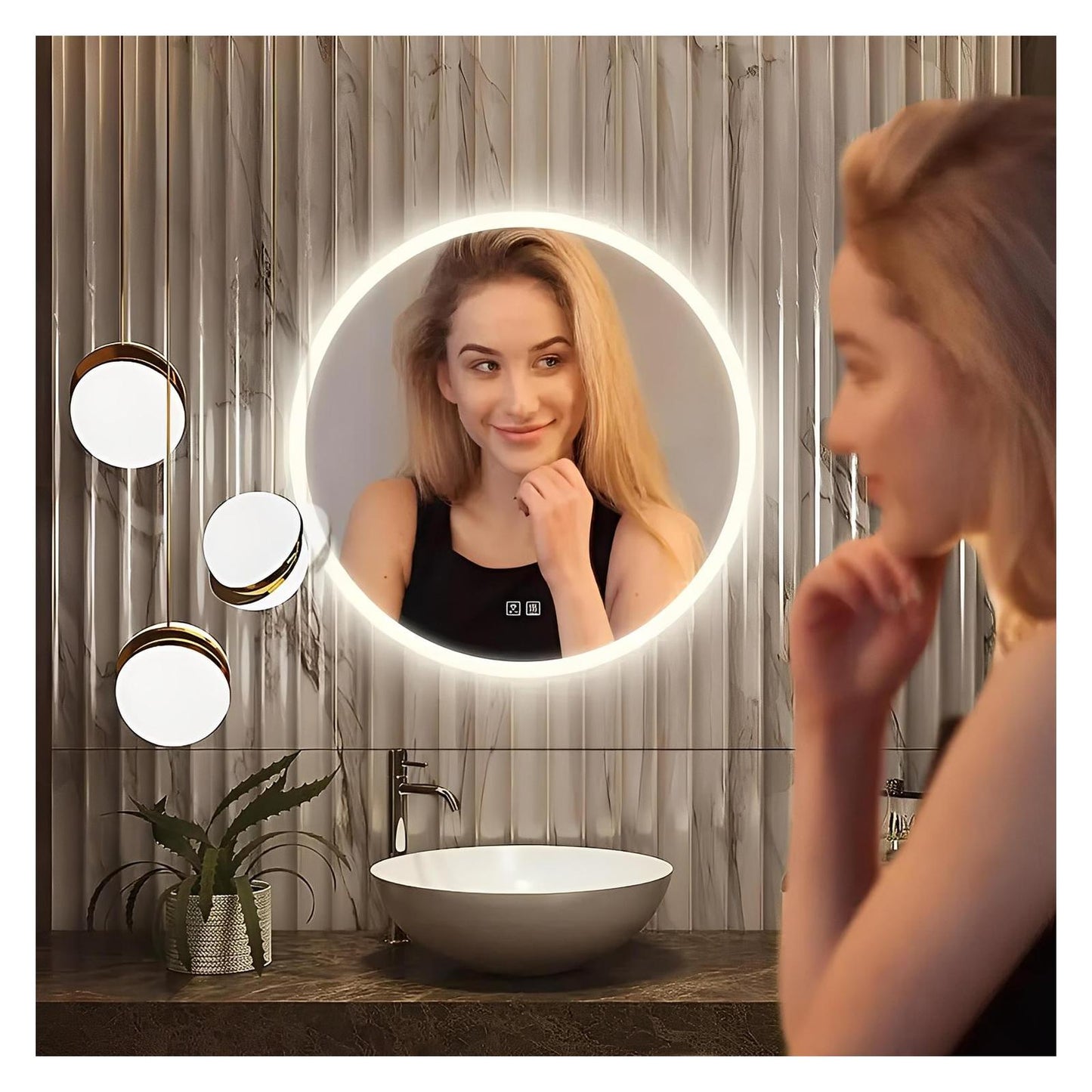 Round LED Bathroom Vanity Mirror With Dimmable Lights - Adjustable Brightness and Color Temperature - Anti-Fog