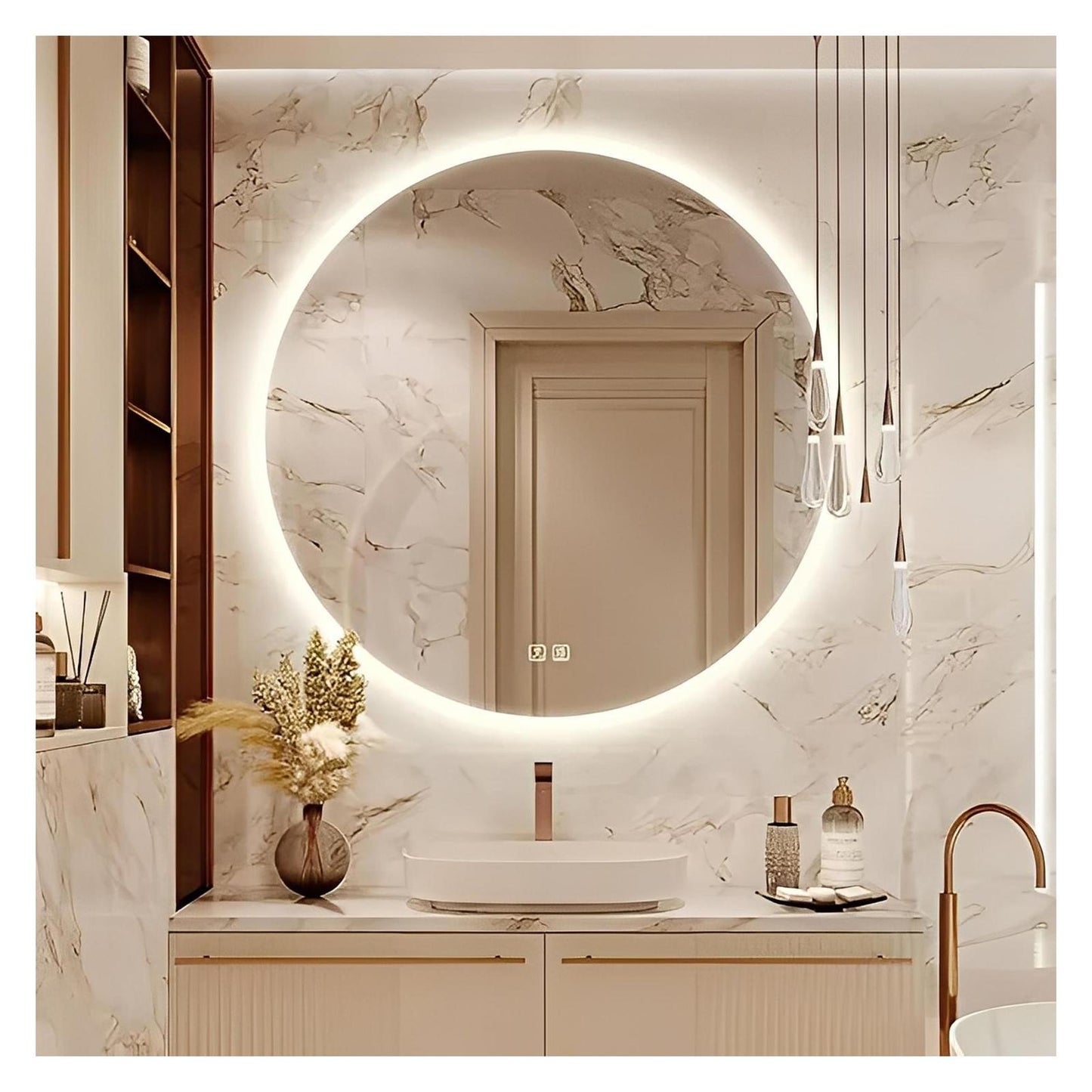 Round LED Bathroom Vanity Mirror With Dimmable Lights - Adjustable Brightness and Color Temperature - Anti-Fog
