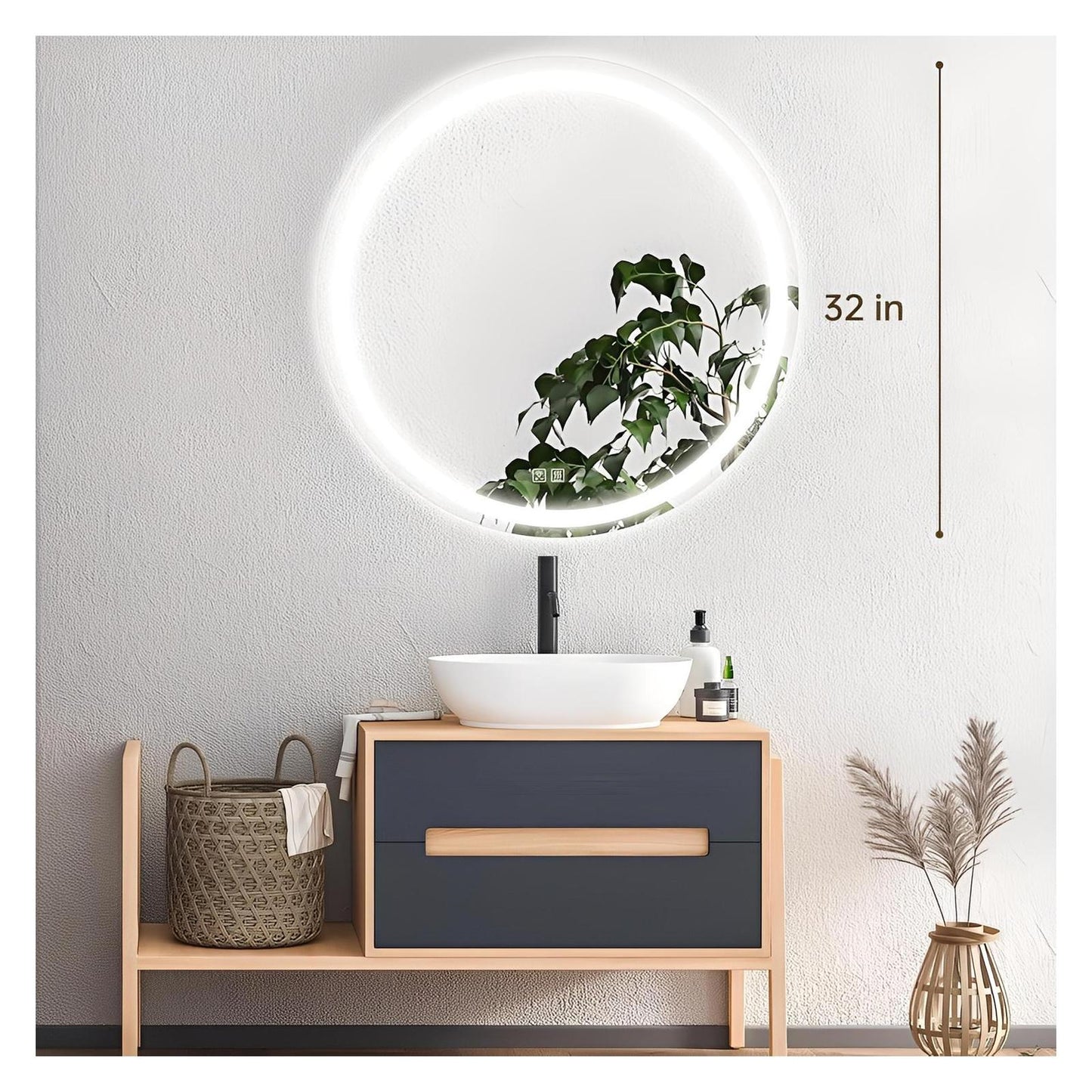 Round LED Mirror - Bathroom Vanity Mirror With Dimmable Lights and Adjustable Color Temperature