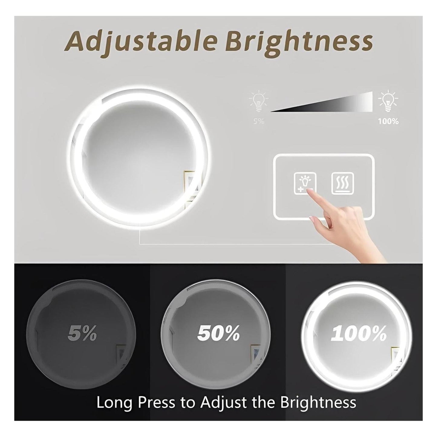Round LED Mirror - Bathroom Vanity Mirror With Dimmable Lights and Adjustable Color Temperature