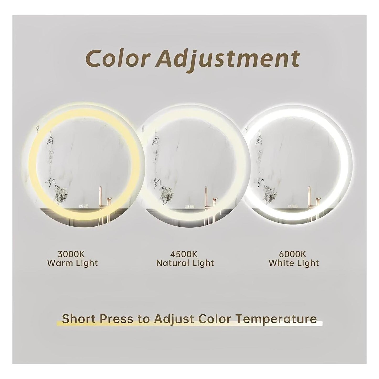 Round LED Mirror - Bathroom Vanity Mirror With Dimmable Lights and Adjustable Color Temperature