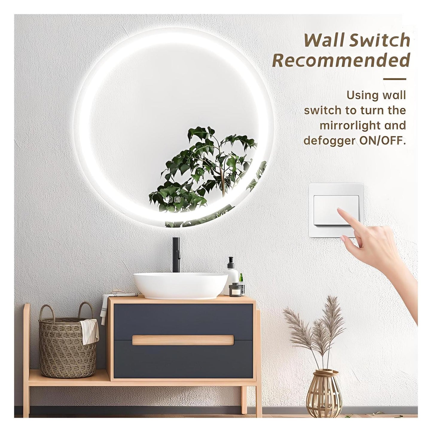 Round LED Mirror - Bathroom Vanity Mirror With Dimmable Lights and Adjustable Color Temperature
