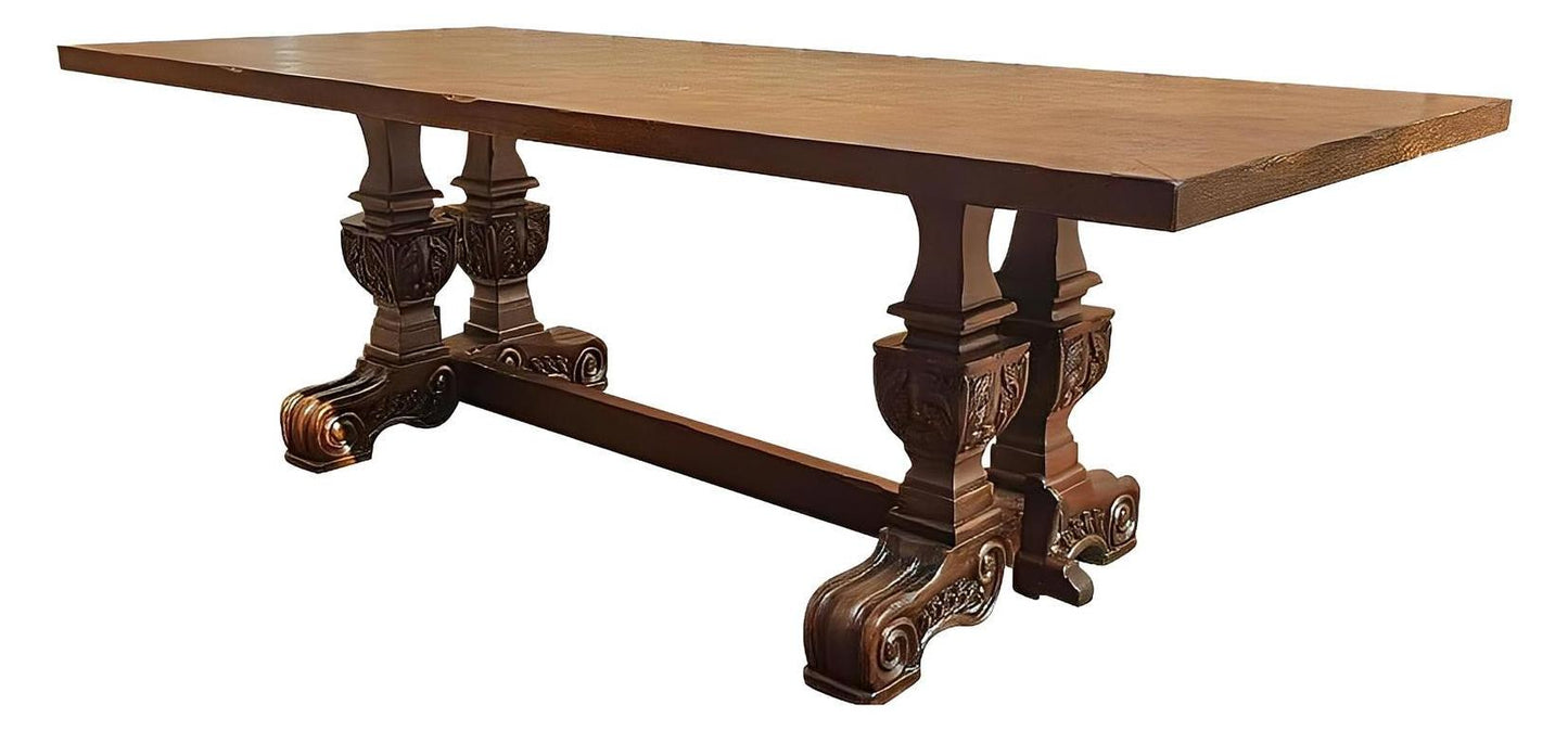 Les Baux-de-Provence Dining Table - Rectangular, Antique Black, Intricately Carved Pedestal Legs