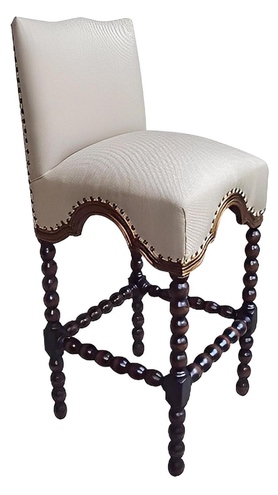 Moissac Counter Height Stools (3-Pack), Beige, Beaded Column Turned Legs With Nailhead Trim