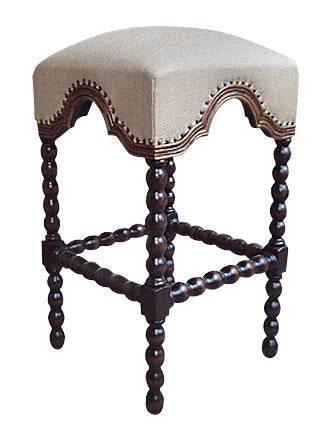 Montfort-l’Amaury Counter Height Stools (3-Pack), Beige Upholstery, Nailhead Trim