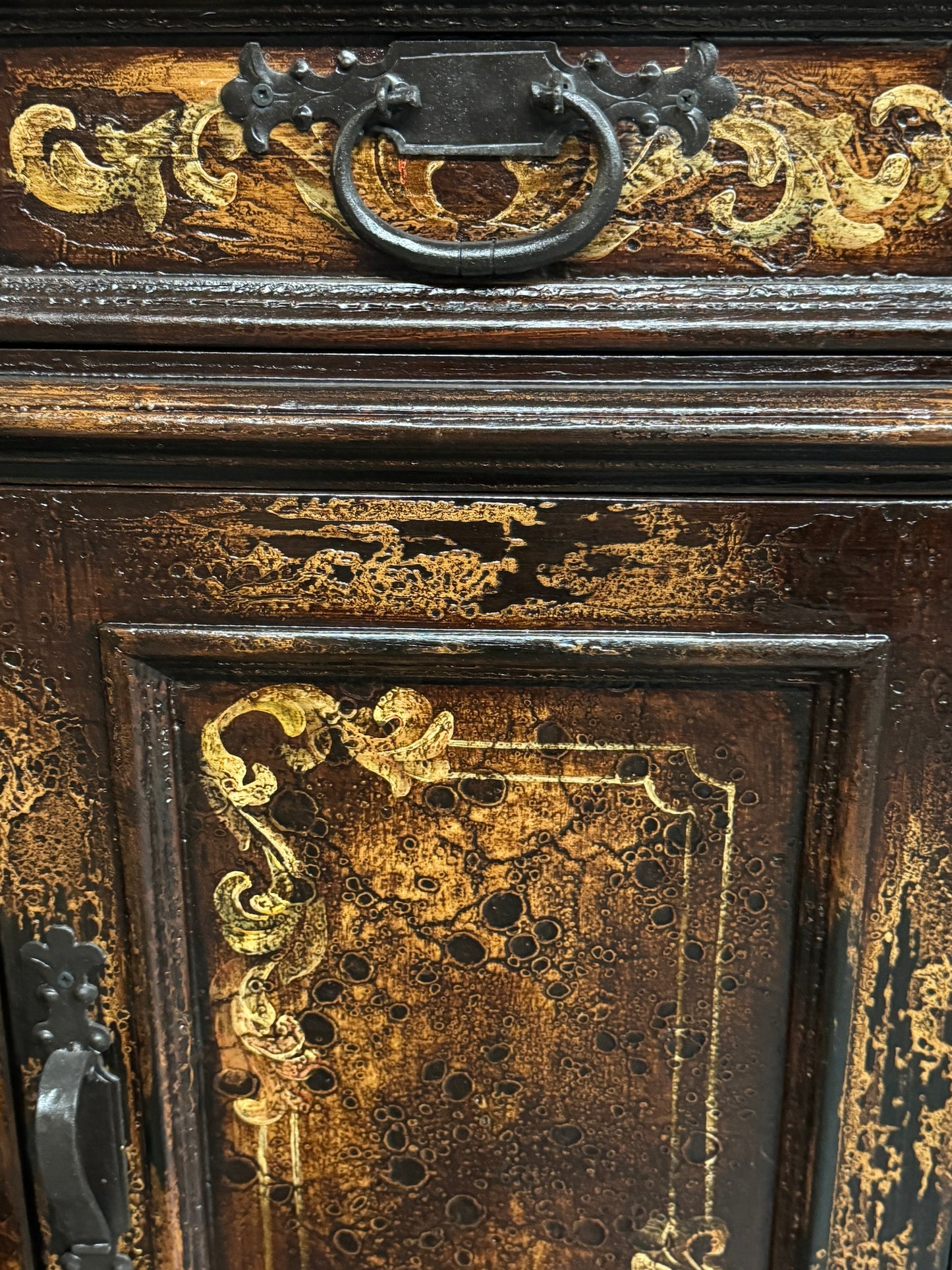 Allegra Verona Walnut Dining Room Buffet Table with Iron Accents 24x99x45