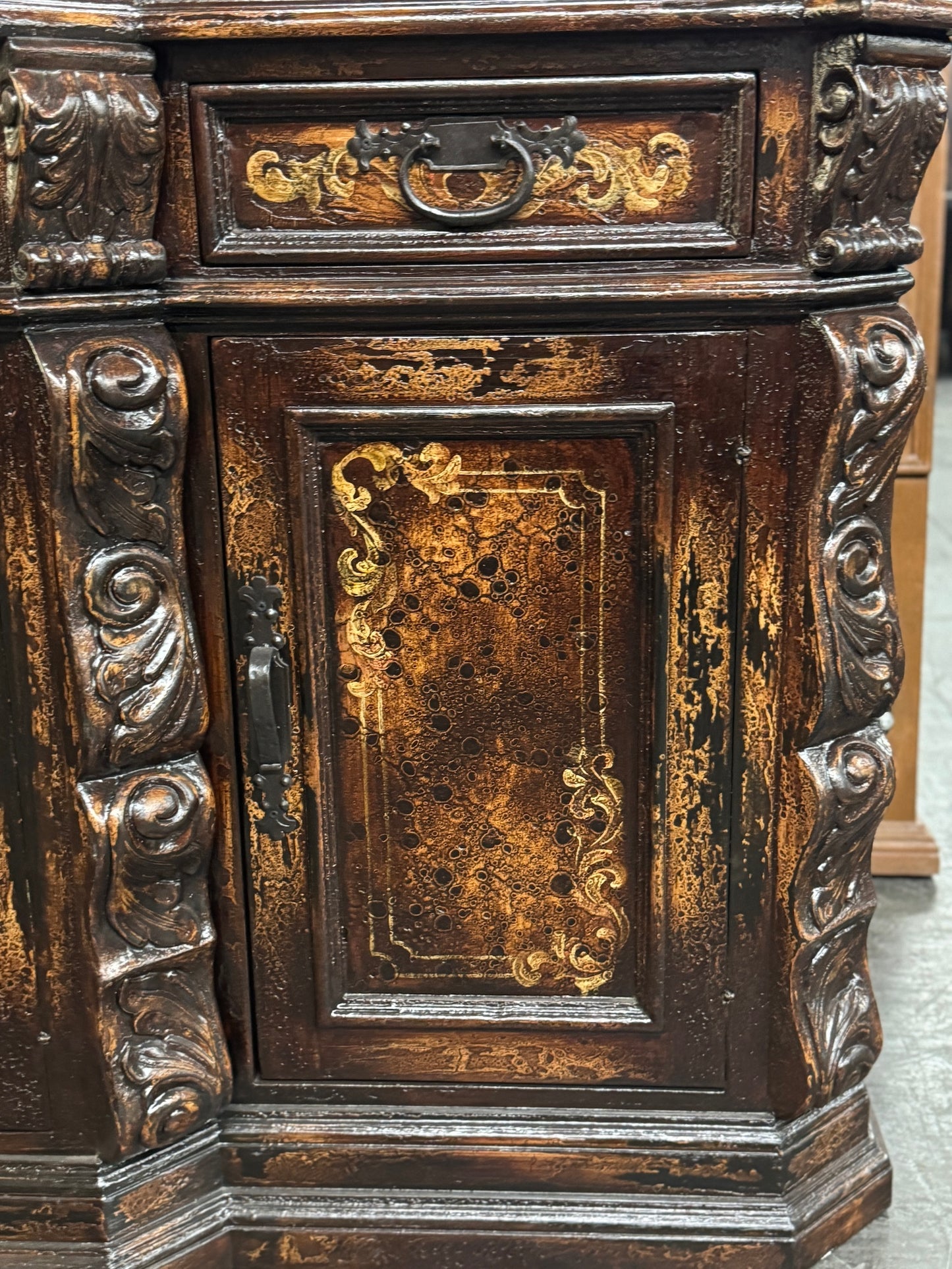 Allegra Verona Walnut Dining Room Buffet Table with Iron Accents 24x99x45