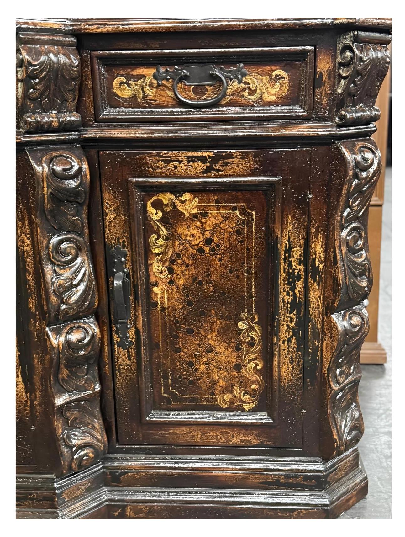 Allegra Verona Walnut Dining Room Buffet Table with Iron Accents 24x99x45