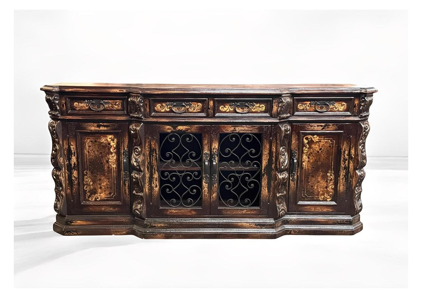 Allegra Verona Walnut Dining Room Buffet Table with Iron Accents 24x99x45