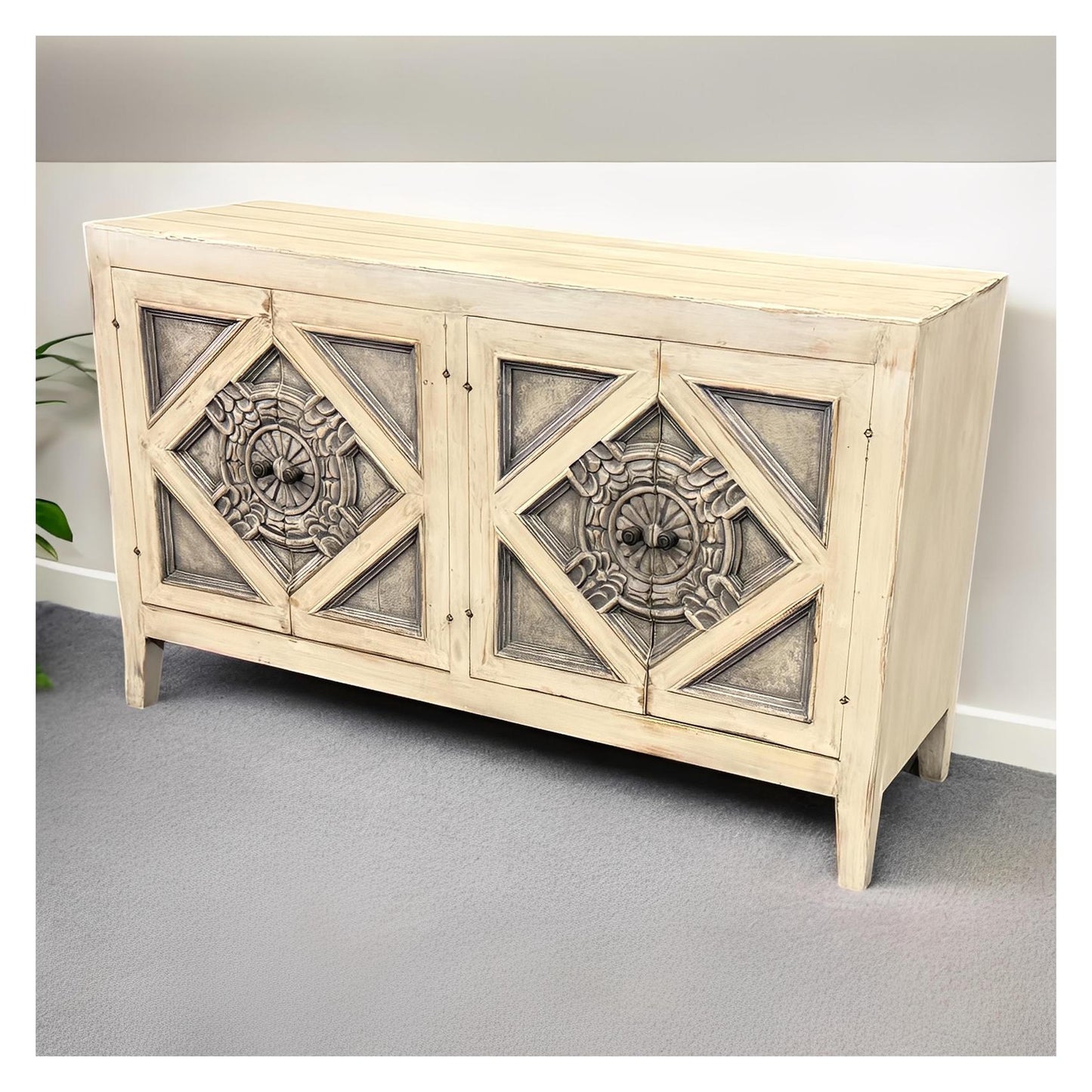 Avignon Ivory Handcrafted Dining Room Buffet Table 20 x 60 x 36 - Elegant Vintage Accent