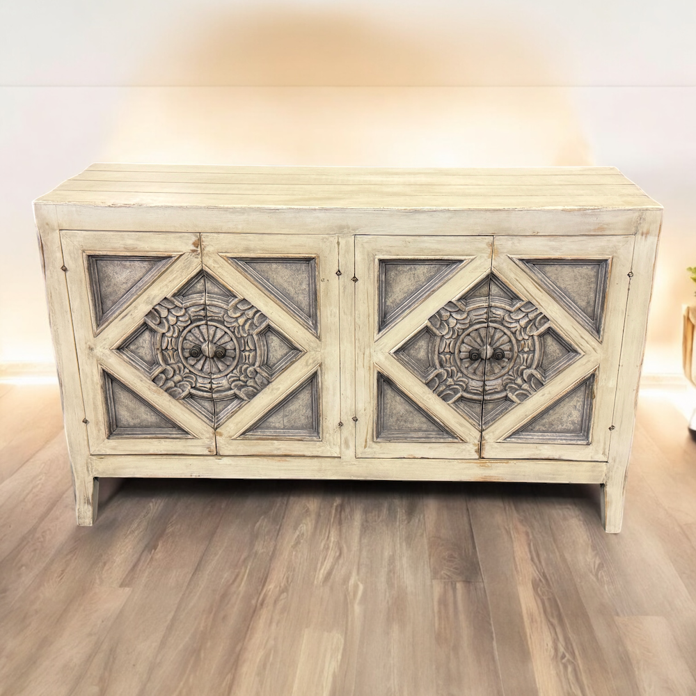 Avignon Ivory Handcrafted Dining Room Buffet Table 20 x 60 x 36 - Elegant Vintage Accent