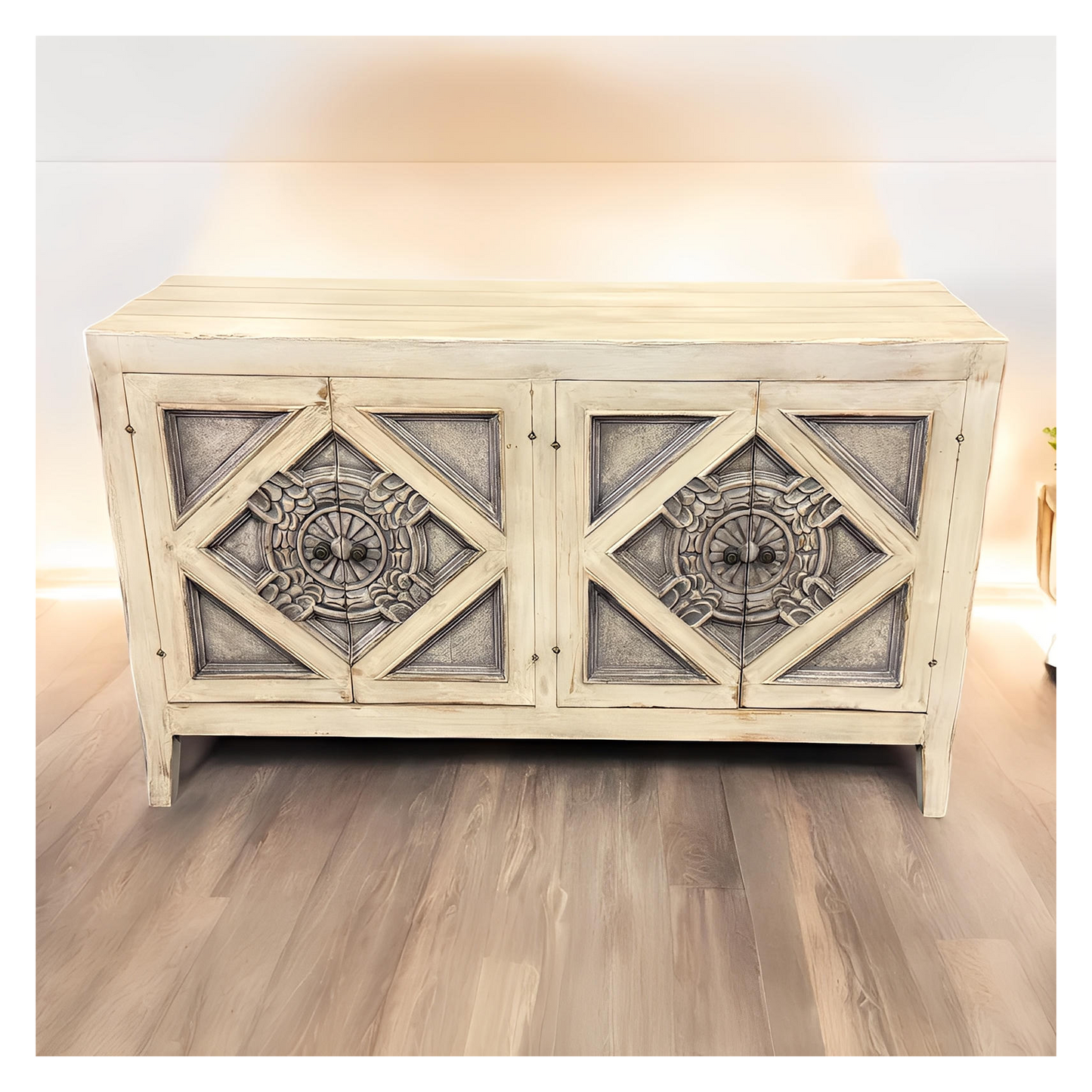 Avignon Ivory Handcrafted Dining Room Buffet Table 20 x 60 x 36 - Elegant Vintage Accent