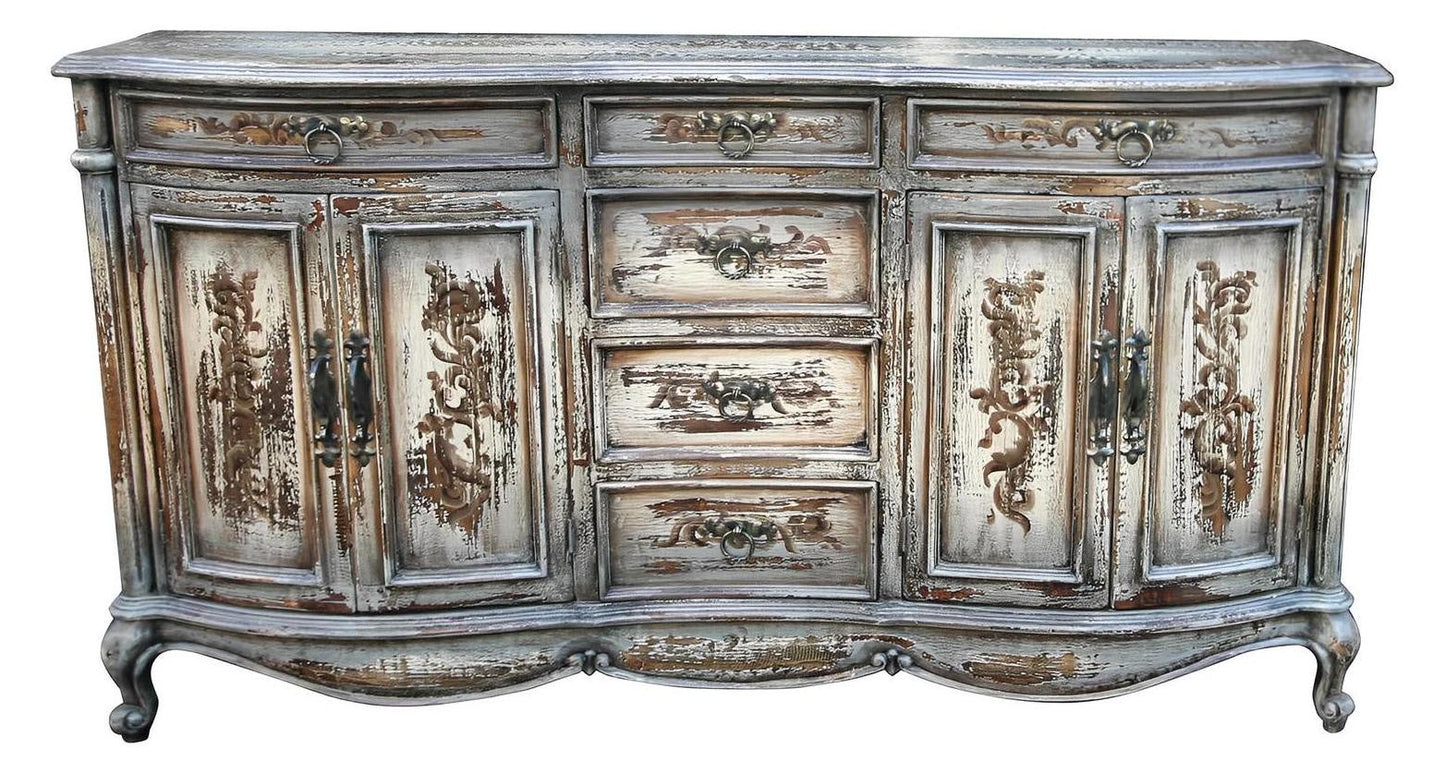 Cheverny Distressed Buffet Console Antique White Finish 16x73x40