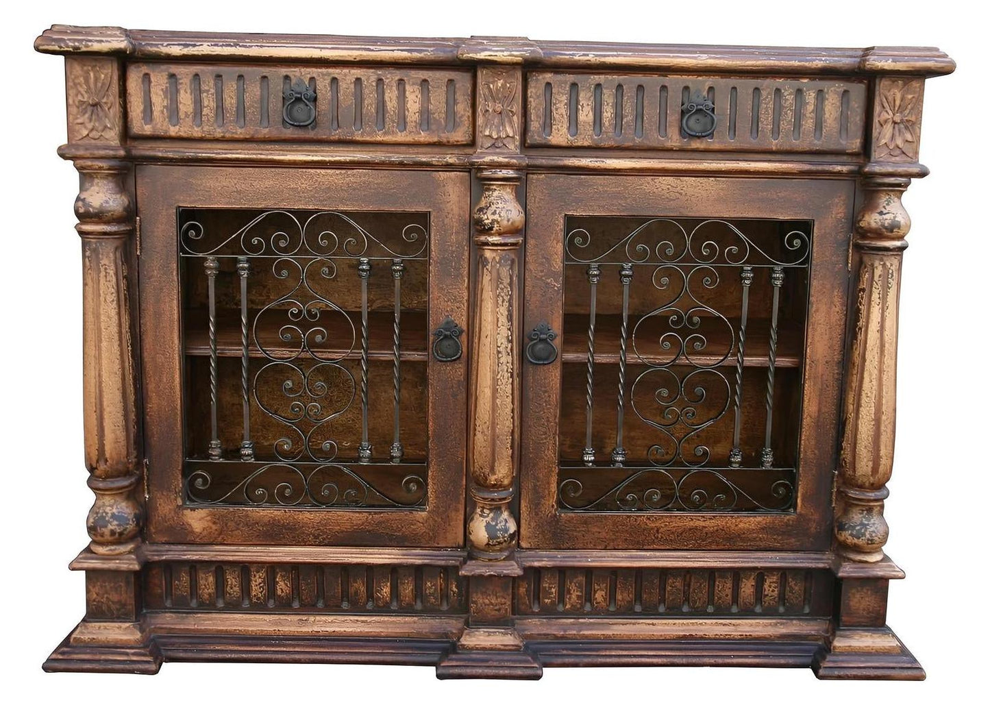 Avignon Crest Rustic Bronze Dining Room Buffet Table, Handcrafted Antique Walnut Finish, 23 x 60 x 44